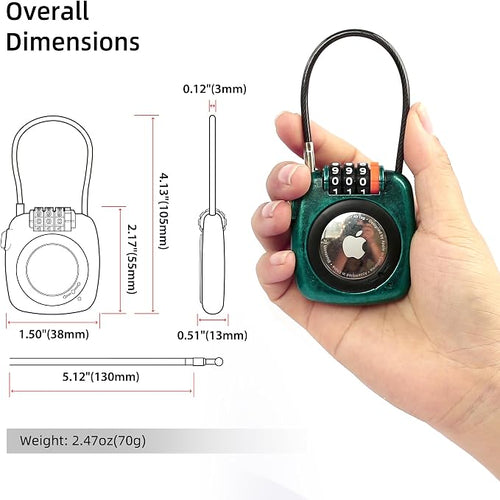AirTag Lock for Luggage, Suitcase, Compatible with Apple Air Tag Holder, Combination Cable Lock Air TagHolder for Kids Backpack, Car Key, Keychain, Bike Tracking, Metal GPS Tracker Case - Image 2