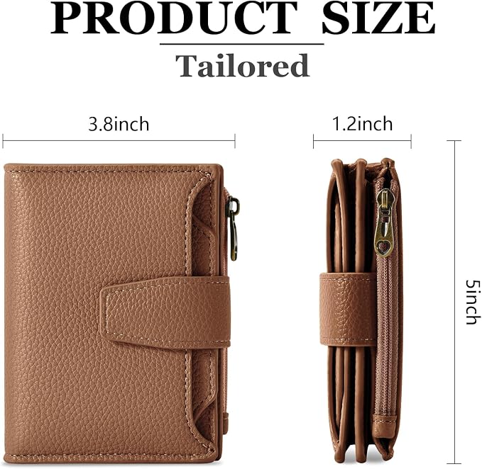 Small Wallet Women RFID Blocking Soft Leather Bifold Compact Card Holder Wallet for Women with Zipper Coin Pocket 4 ID Window - Image 3