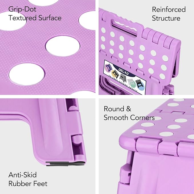 Delxo Folding Step Stool 13 Inch,300 Lbs Step Stool for Adults Purple | Foldable Step Stool 13",Non-Slip Foot Stools with Handle,Lightweight Collapsible stools for Kitchen,Bathroom,Bedroom,Garden - Image 8