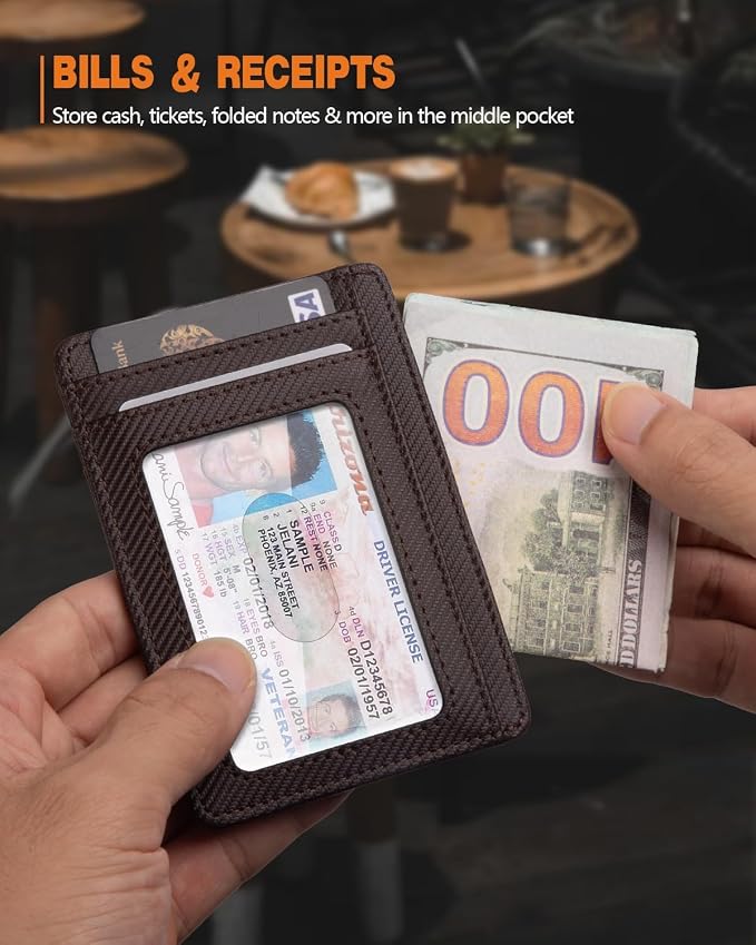 RUNBOX Slim Wallet for Men and Women, RFID Blocking Leather Card Holder | Minimalist 8-slot design fits IDs and credit cards in a thin profile for front pockets, purses, pants and travel - Image 5