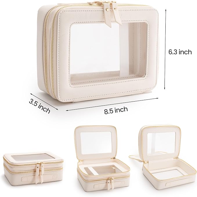 Aveniee Large Clear Makeup Bags, Double Layer Cosmetic Bags with Separate Brush Compartment, Travel Toiletry Bag Cosmetic Train Case, Travel Accessories Organizer for Women(2 Layers, White) - Image 2