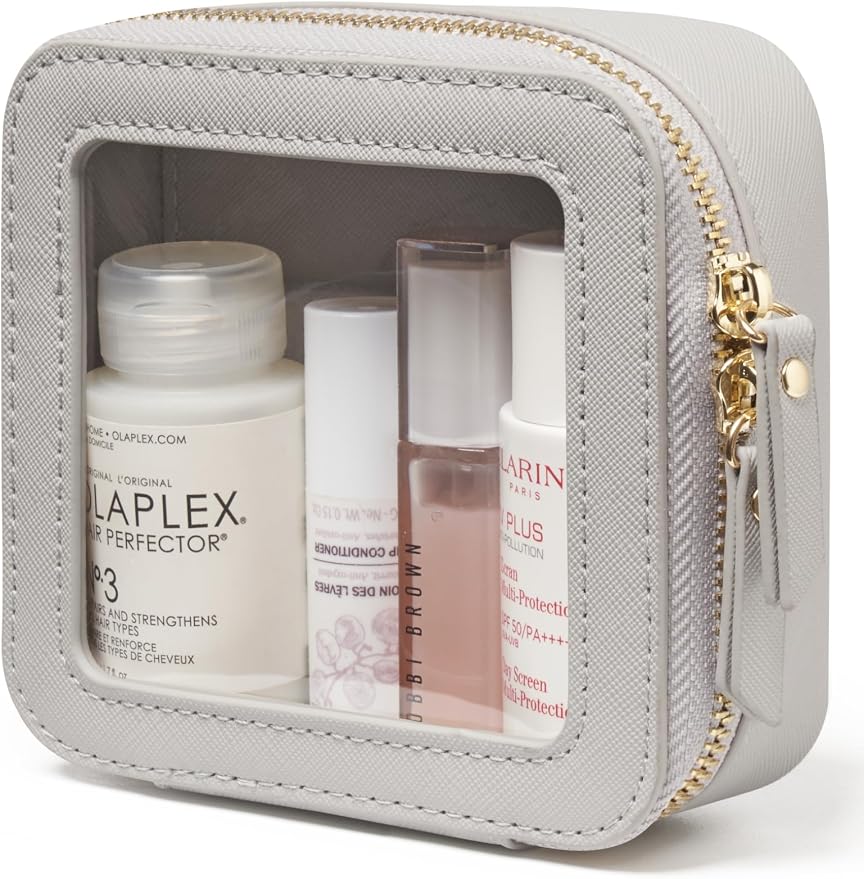 Small Cosmetic Bag for Purse Mini Makeup Bag Cute Clear Make Up Pouch for Travel Tiny Leather White Make Up Organizer Case for Backpack Toiletry Bag Waterproof Square Pouch with Zipper by POPVIBE