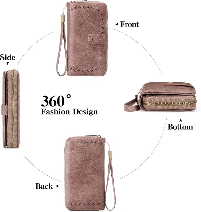 GAEKEAO Leather Credit Card Holder Wallet for Women RFID Blocking Large Capacity Bifold Zipper Card Case Organizer with Wristlet 45 Slots - Image 4