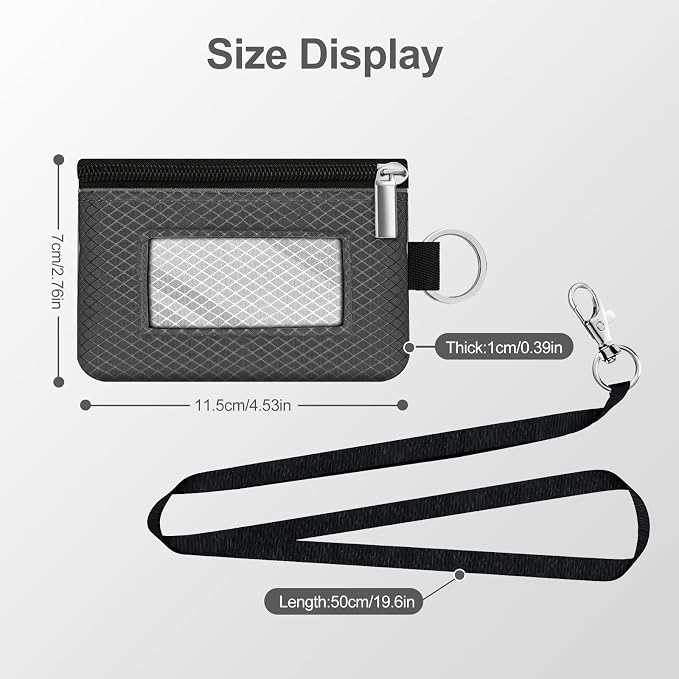 Minimalist RFID Blocking Small Wallet with ID Window,WaterResistant Zip Id Case Wallet with Lanyard Keychain for Cards,Cash,Travel,Women,Men (DardGray/LightGray) - Image 5