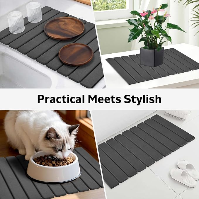Large Stone Dish Drying Mats for Kitchen Counter, Fast Drying Collapsible Drying Mat, Eco-Friendly Absorbent Diatomaceous Earth Mats for Dishes Cups, Match Any Countertop (Dark Gray 24"×16" & 8"x4") - Image 7