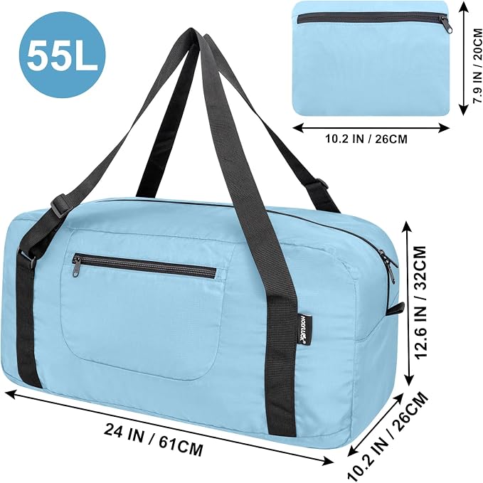 HOLYLUCK Foldable Travel Duffel Bag Luggage Great for Gym - Large Light Blue - Image 2