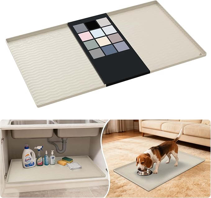 URMONA Waterproof Silicone Under Sink Mat 37'' x 22'' Shelf Liner for Kitchen and Bathroom, Cabinet and Counter Protector, Storage and Organizers, Litter Mat, Pet Cat Puppy Essentials(Cream) by URMONA