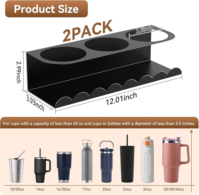 Magnetic Stanley Cup Holder for Fridge, Water Bottle Holder for Stanley 30&40 oz and Tumbler Organizer for Kitchen, Metal Stanley Cup Accessories, 2 Pack, Black - Image 3