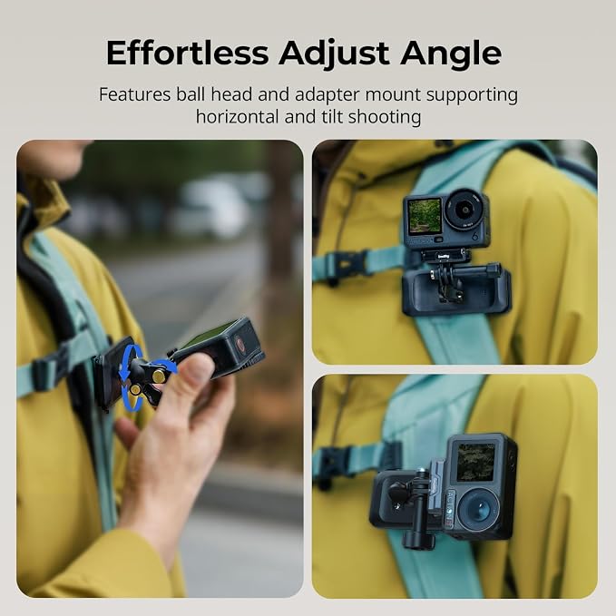 SMALLRIG Magnetic Backpack Strap Clip Mount with Ball Head Mantis Hook | Adapter Base for DJI Osmo Nano/Action 6/5 Pro/4, for Insta360 X5/4/3/Ace Pro 2/Go Ultra, for GoPro 13/12/11, for AKASO - 5722 - Image 2