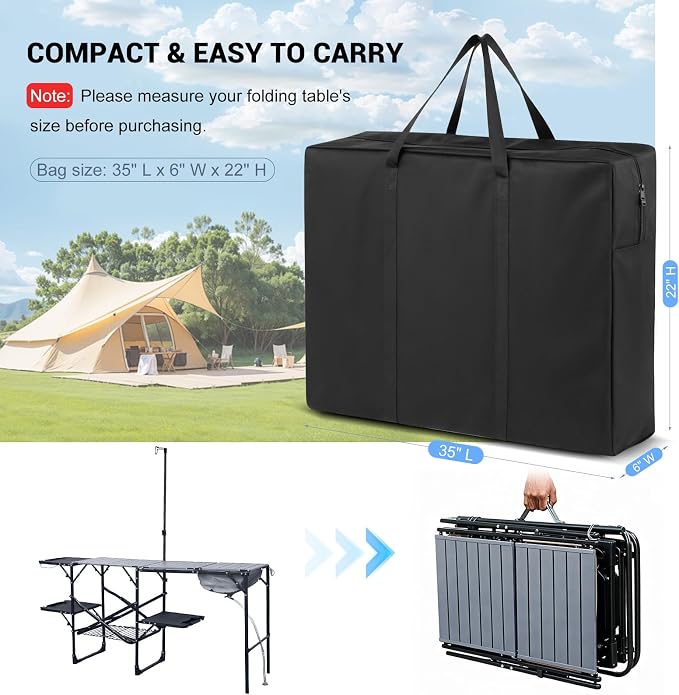 Folding Camping Kitchen Table Storage Bag for GCI-600D Table Bag | 600D Waterproof Cook Station Carry Bag for Folding Picnic/Camp Tables with Durable Zipper, 35 L x 6" W x 22" H - Image 2