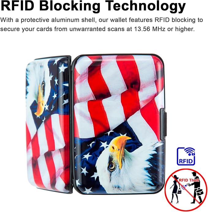 Credit Card Holder, RFID Blocking Small Metal Credit Cards Holder Wallet for Women Men Business Aluminum Protector Sleeves Slim Case (Bald Eagle on American Flag) - Image 3