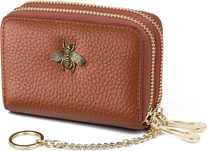 imeetu RFID Credit Card Holder, Small Card Wallet Women, Leather Card Case | Genuine Leather Women's Card & id Cases, Change Coin Purse with Zipper Keychain id Window, 20 Colors & 3 Styles, Daily, Gifts by imeetu