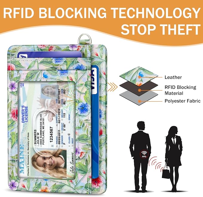 Yonlevres Hummingbird Credit Card Holder Slim RFID Wallet Women Small Cute | Front Pocket, Handy, RFID Blocking, Woman Girls Ladies Gifts, D-ring for Keychain,Thin Mini Card Case, ID Window, PU Leather - Image 5