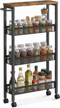 SONGMICS HOME Slim Rolling Cart, 4-Tier Storage Cart with Wheels and Handle, Narrow Utility Cart for Kitchen, Living Room, Brown and Black by SONGMICSHOME