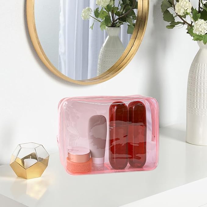 Waterproof PVC Makeup Bag - Leakproof Cosmetic Organizer for Travel Toiletry Storage 9.84×7.09×2.36 Inch for Women & Men (Pale pink) - Image 4