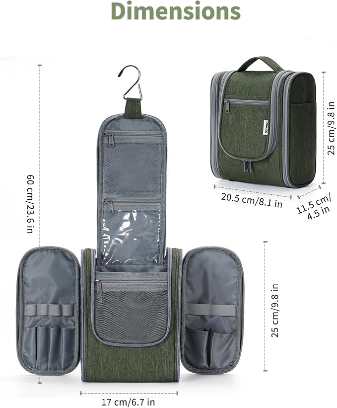 Narwey Small Hanging Travel Toiletry Bag Cosmetic Make up Organizer for Women and Men (Medium, Army Green) - Image 8