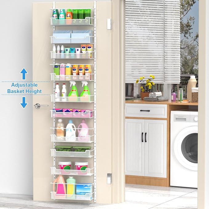 VyGrow Over the Door Pantry Organizer, 10-Tier Over the Door Organizer with Adjustable Basket, Pantry Door Organization for Pantry Kitchen Storage Room Spice Rack, White - Image 3