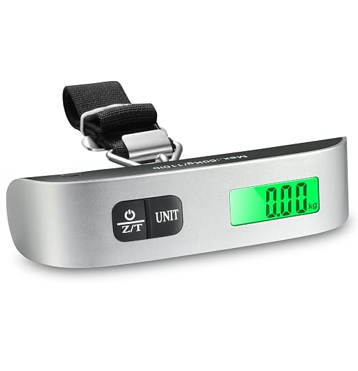 Fosmon Digital Luggage Scale, 110lbs Suitcase Baggage Scale, 1 Pack Silver | LCD Backlight Display, Temperature Sensor, Tare Function, Stainless Steel Heavy Duty, Hanging Suitcase Scale - Image 2