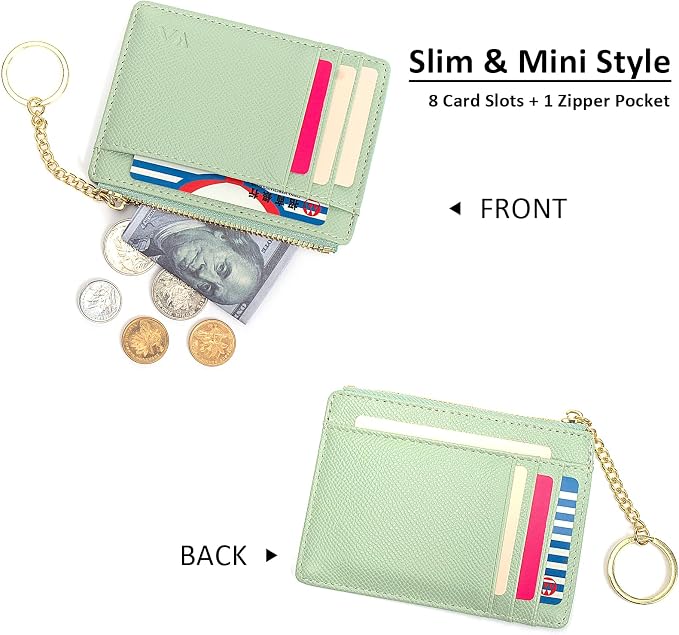 Valentoria Slim RFID Blocking Card Holder Small Pocket Wallet Keychian Zipper Coin Purse Mini Cash & Coin & Cards Case for Women Men | Slim - Image 2