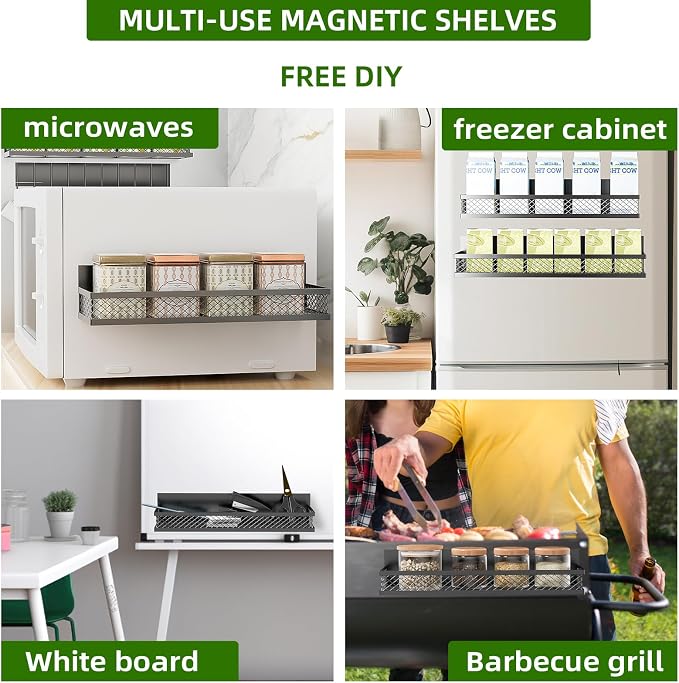 Magnetic Spice Rack for Refrigerator, 3 Pack Magnetic Shelf for Refrigerator, Movable Magnetic Basket is Used for Side Storage in Ovens, Microwaves, or Washing Machines - Image 3