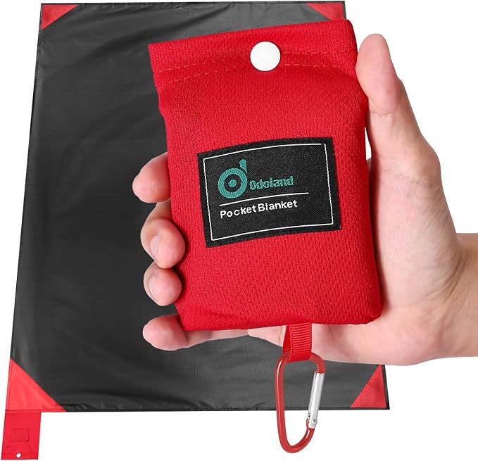 Odoland Sandproof Beach Blanket, Waterproof Portable Mat with Carry Pouch | 63“x43” Quick Drying & Foldable Lightweight Sand Free Beach Mat Tarp for Hiking, Camping, Travel, Red by Odoland