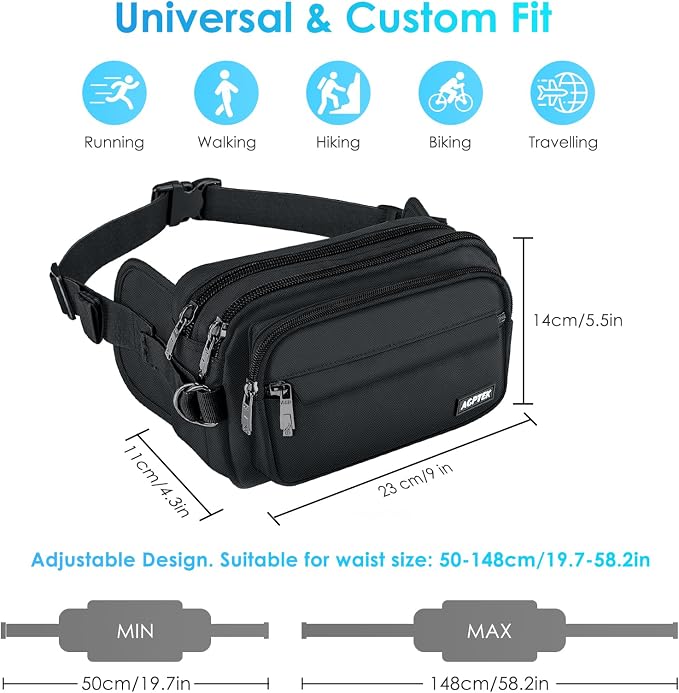 AGPTEK Fanny Pack for Women Men, RFID Large Capacity Waist Wallet Bag, Adjustable & Waterproof Bum Belt Pouch for Travel, Running, Shopping, Hiking, Dog Walking, Cycling, Climbing - Image 2