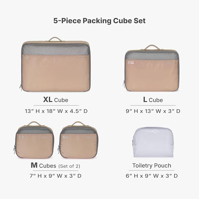 Traveler's Choice Cloverland Packing Cubes, 5-Piece Set, Light Beige - Image 2