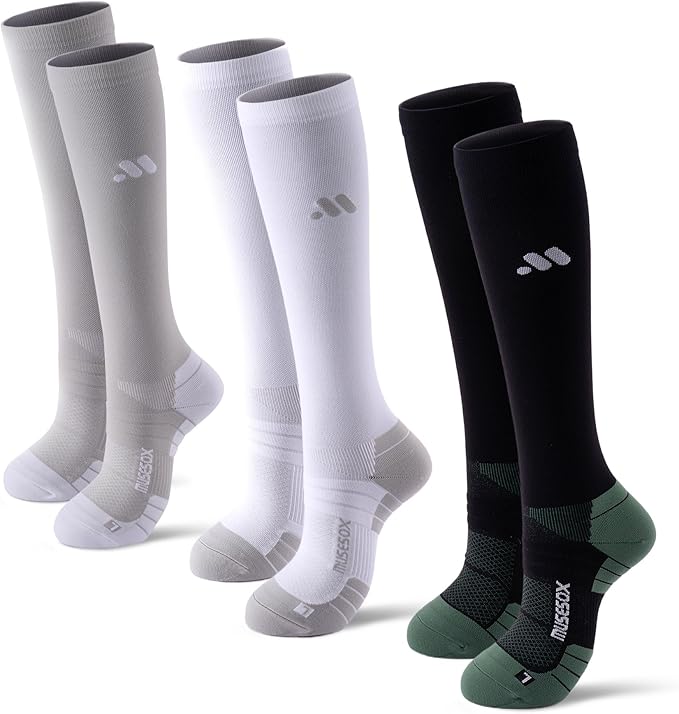 Compression Socks for Women and Men,Mild Support(3 Pairs) Unisex | Knee High,Graduated Compression,L/R Foot Labels,Breathable Fabric,Best for Flying/Nurses/Travel/Cycling/Pregnancy/Daily Wear by musesox