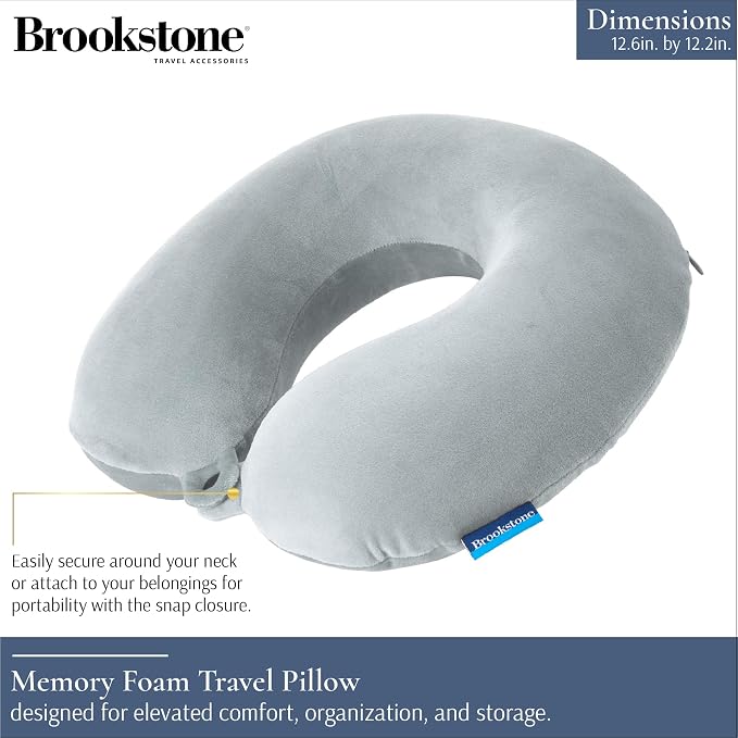 Brookstone Travel Neck Pillow - Lightweight U-Shaped Memory Foam Travel Pillow for Airplane, Car Travels & Sleeping, Grey | Brookstone Travel Neck Pillow Lightweight U-Shaped Memory Foam Pillow - Image 2