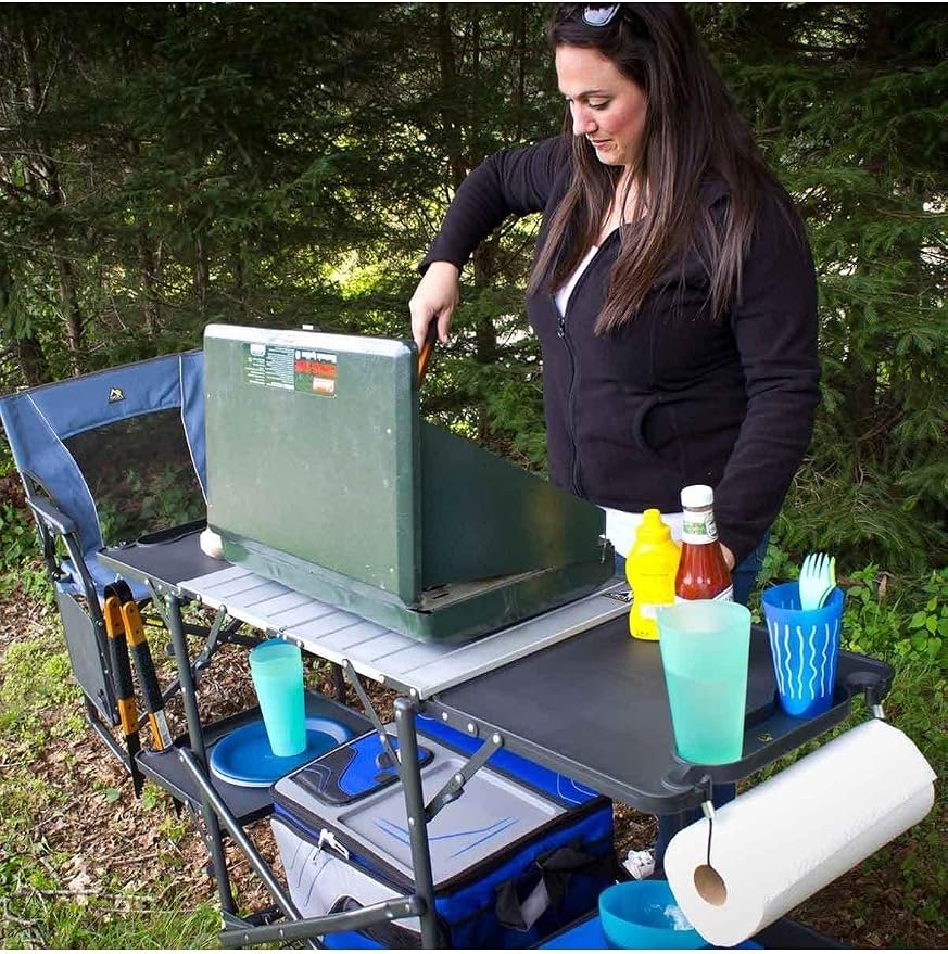 GCI OUTDOOR Slim-Fold Cook Station | Portable Folding Kitchen Table with a Heat Resistant Tabletop, 4 Side Tables & Storage Rack, Perfect for Picnics & Camping Trips - Image 2