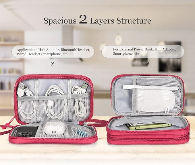 CAOODKDK Electronic Organizer Travel Cable Accessories Bag, Electronic Organizer Case, Waterproof Electronic Accessories Organizer Bag for Power Bank, Charging Cords, USB Cable (Rose Red) - Image 3