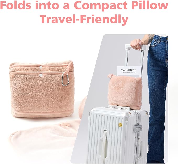 Packable Travel Throw Blanket, Blush Pink | Soft lightweight wearable travel accessory with carry pouch, airplane blanket, road trips, office naps,outdoor camping - Image 3
