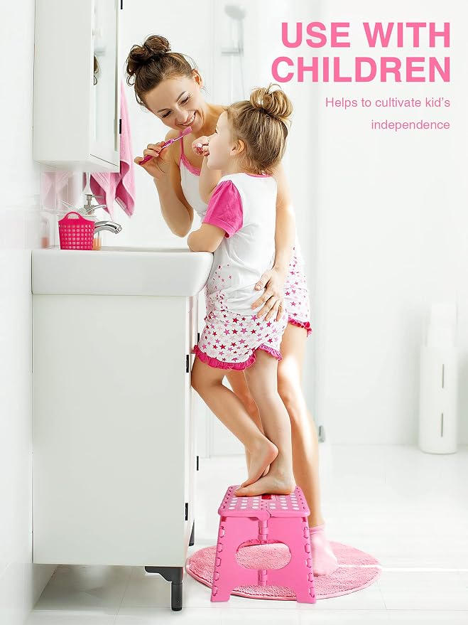 Dyforce Kids Step Stool 11 Inch, 300lbs Folding Step Stool for Adults | Toddler Step stool Pink,Anti-slip Heavy Duty with Carry Handle, Lightweight Foldable Stool for Bathroom Kitchen Bedroom - Image 4