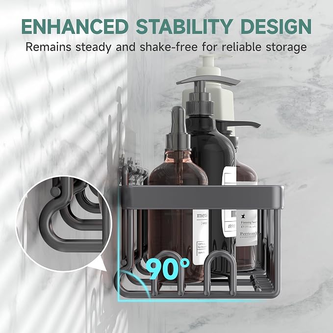 Veken Rustproof & Waterproof Shower Caddy 6-Pack, No Drilling Adhesive Shelves Rack with Soap Holder, Large Capacity Bathroom Organizers and Storage, Wall-Mounted Kitchen & Home Decor, Dark Grey - Image 2