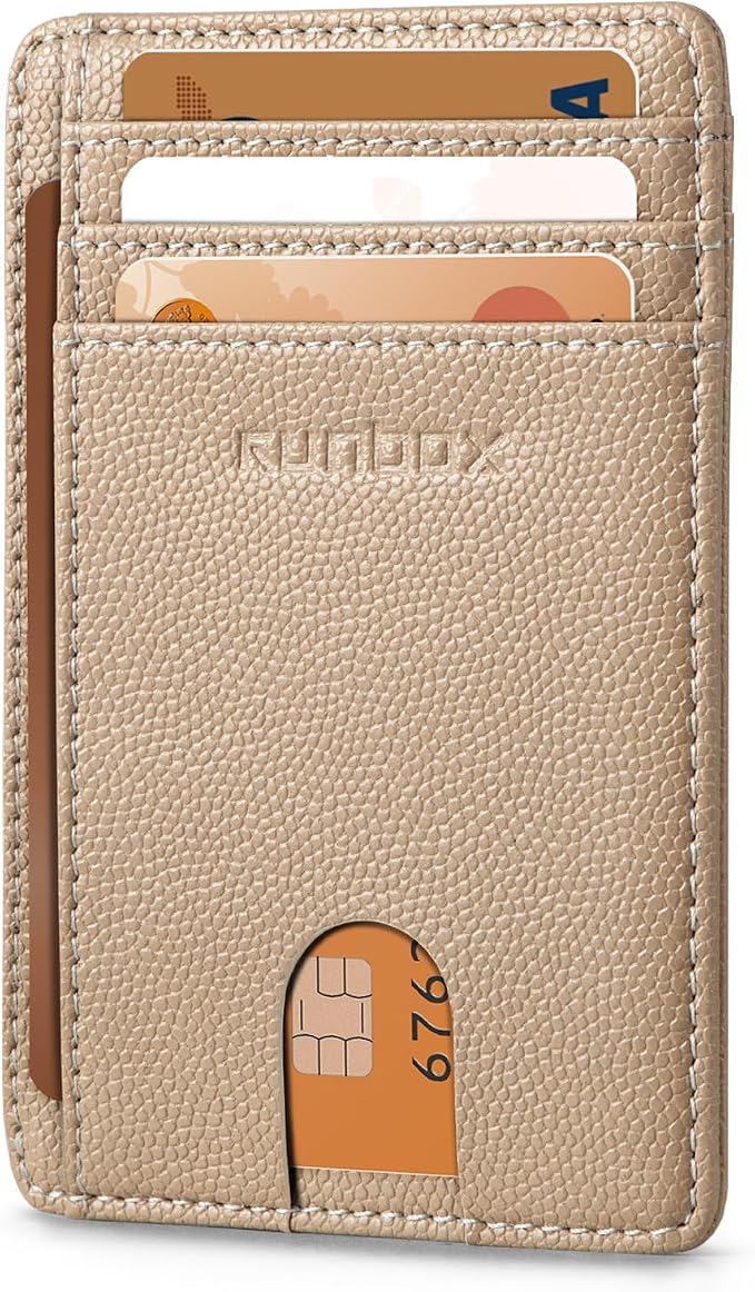 RUNBOX Slim Wallet for Men and Women, RFID Blocking Leather Card Holder | Minimalist 8-slot design fits IDs and credit cards in a thin profile for front pockets, purses, pants and travel by RUNBOX