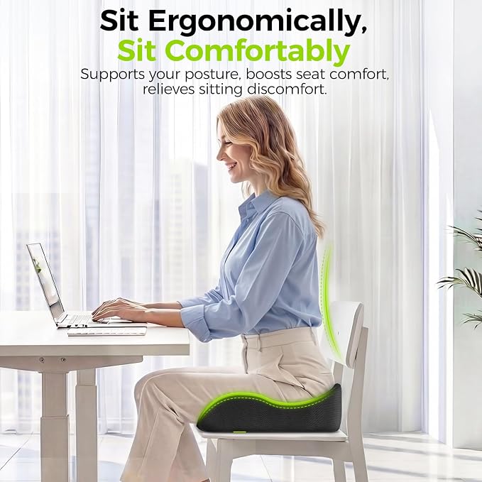 AUVON Gel Seat Cushion for Office Chairs, Ergonomic Memory Foam Chair Cushions for Long-Sitting Support & Sciatica, Back, Tailbone Pain Relief, Breathable Car Seat Cushion with Anti-Slip Base - Image 8