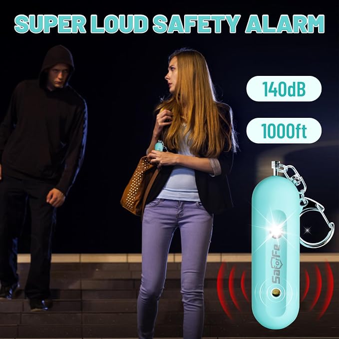 Personal Safety Alarm - Waterproof Rechargeable Security Alarm - 140dB Extra Loud Siren & Strobe Light - Self Defense Keychain - Gift for Women, Teenagers, College Girls, Seniors（Aqua+Aqua） - Image 2