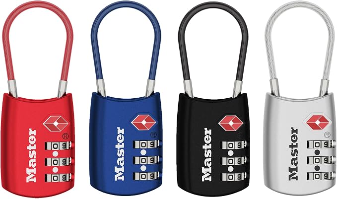 Master Lock TSA Approved Combination Luggage Lock, Assorted, 4-Pack 4688EC4 | TSA Accepted Set Your Own Combination Luggage Cable Lock For Suitcases, Backpacks, Travel and Airport Security, 3-digit Lock - Image 8