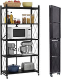 5 Tier Foldable Storage Shelf with Wheels, Heavy-Duty Metal Shelving Unit, No Assembly Book Shelf Rolling Storage Rack for Garage, Kitchen, Pantry, Closet, Exhibition, Office Decor, Black by Unknown