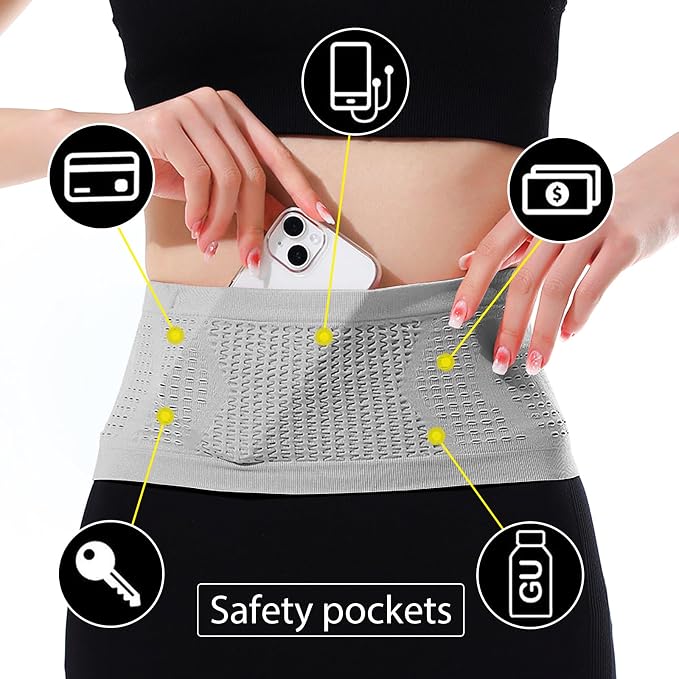 Slim Running Belt, No-Bounce Hidden Waist Pack with 360° Opening for Soft Flask, Cellphones, Keys or Gels, Grey, Small - Image 4