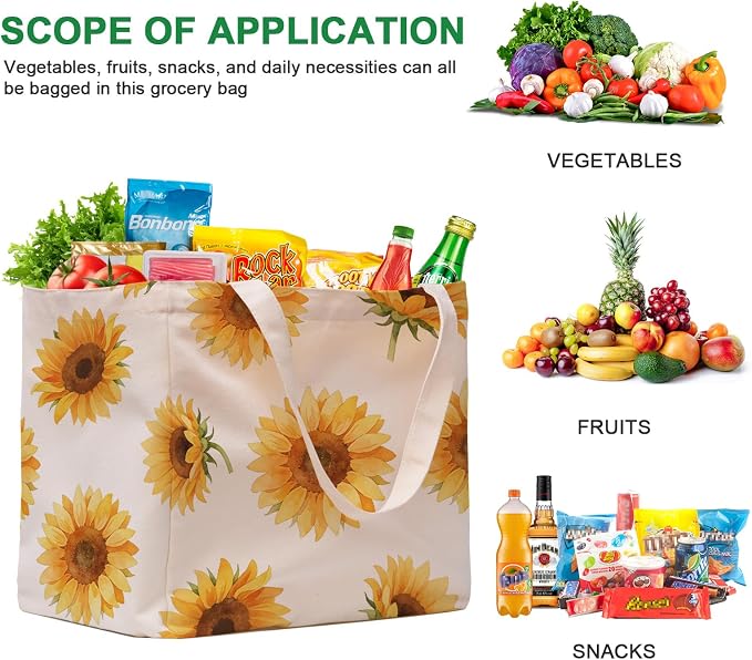 Aesthetic Canvas Reusable Grocery Bags Heavy Duty, 8.3 gal Foldable Large Tote Bag with Handles, Holds 60 lbs & Washable Eco-friendly Bags with 5 Pockets, Beige with a print 1 Bags - Image 5