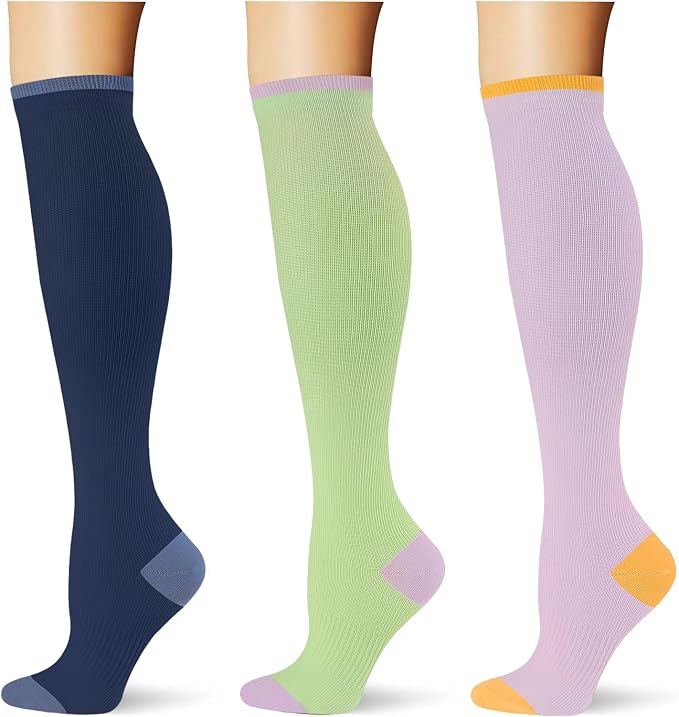 (3 pairs) Compression Socks 20-30 mmHg Long Knee High Socks for Women Men Support Athletic Travel Daily Wear by Saniripple