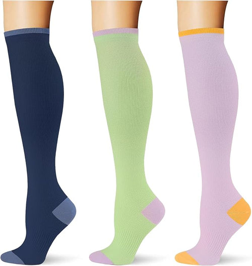 (3 pairs) Compression Socks 20-30 mmHg Long Knee High Socks for Women Men Support Athletic Travel Daily Wear by Saniripple