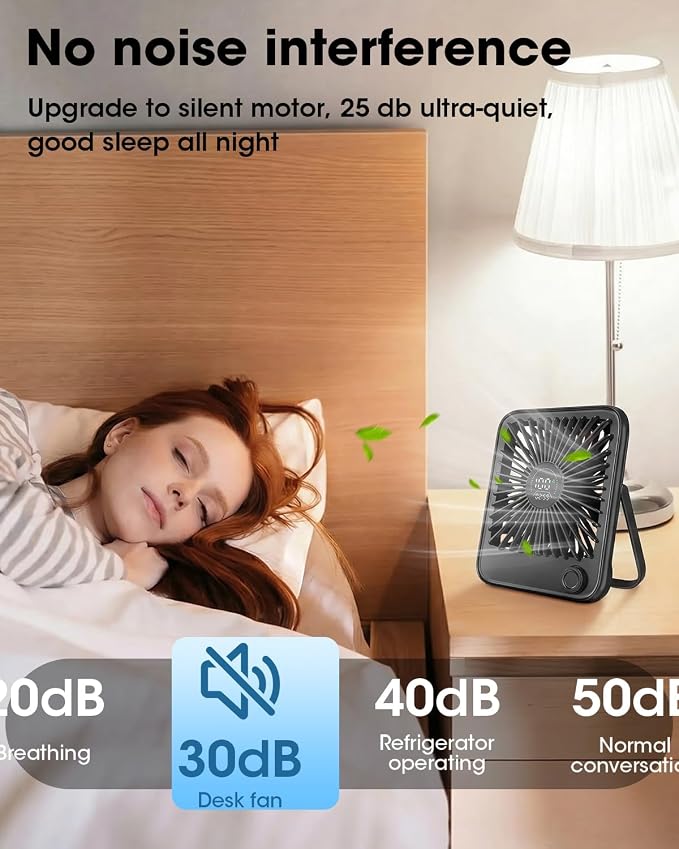 Ouddy Mode 2 Pack Small Desk Fan, Rechargeable Quiet Portable Travel Fan | 100 Wind Speeds Digital Display Black Personal Fans for Office Bedroom Home Outdoor - Image 4
