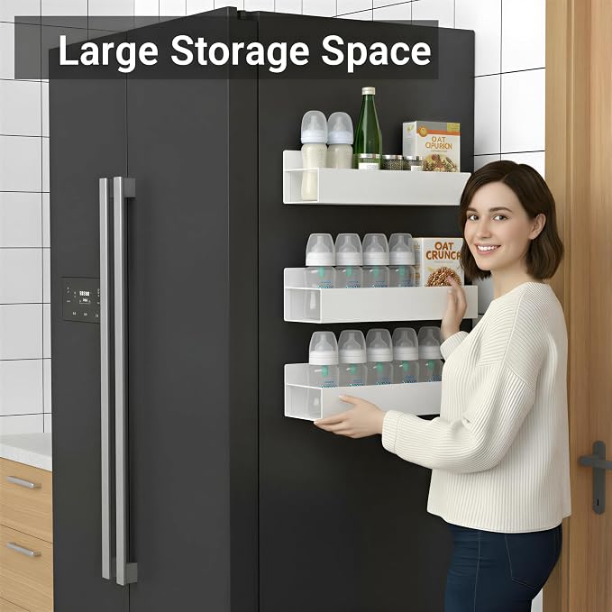 MGY 3Pack Magnetic Baby Bottle Organizer for Refrigerator,Space-Saving Storage for Baby Bottles, Metal Shelf with 4 Hooks,Station Organizer for Bottles - Image 4