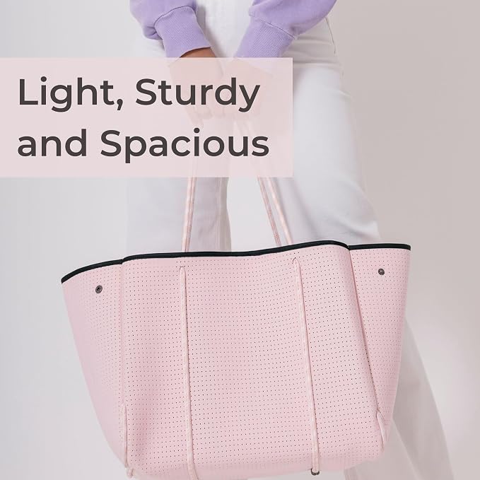 POPUPS Large Neoprene Tote Bag for Women - Everyday Designer Handbag for Travel Work and Beach with Pockets and Zipper Pouch - Image 8