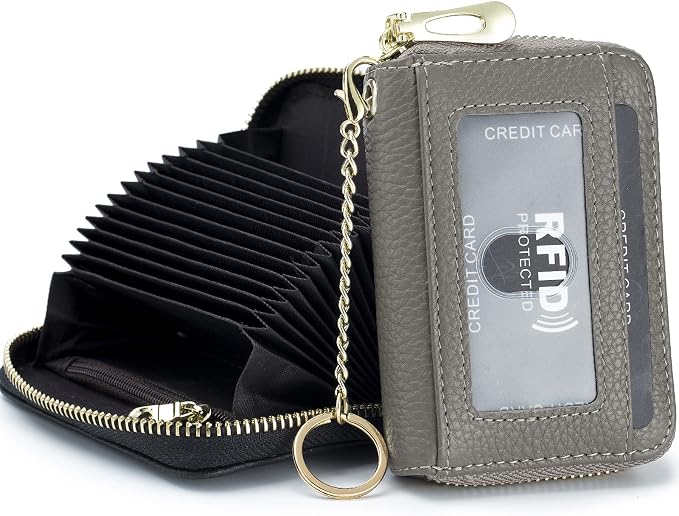 imeetu Rfid Credit Card Holder, Businese Card Case, Wallet for Women Men | Genuine Leather Card Wallet with id Window, Keychain & Double Zipper, Water-resistan Small Wallet with Gift Box, Daily Travel by imeetu