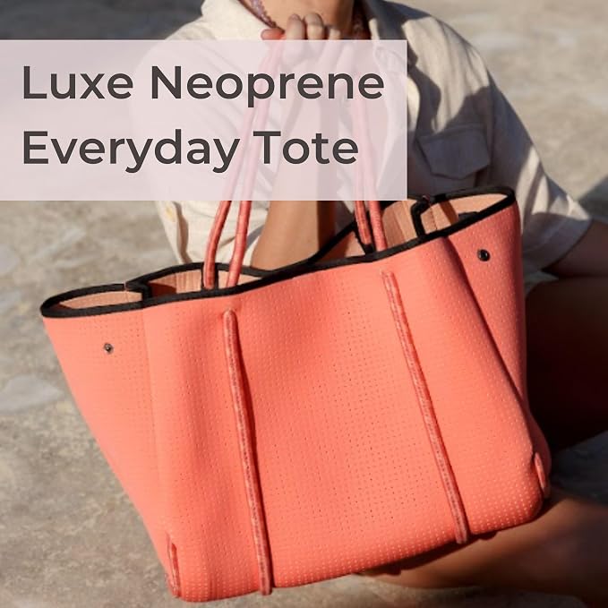 POPUPS Large Neoprene Tote Bag for Women - Everyday Designer Handbag for Travel Work and Beach with Pockets and Zipper Pouch - Image 2