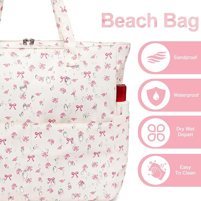 Bluboon Beach Bags for Women, Large Waterproof Tote Bag With Wet Compartment for Pool Weekender Travel Gym - Image 4