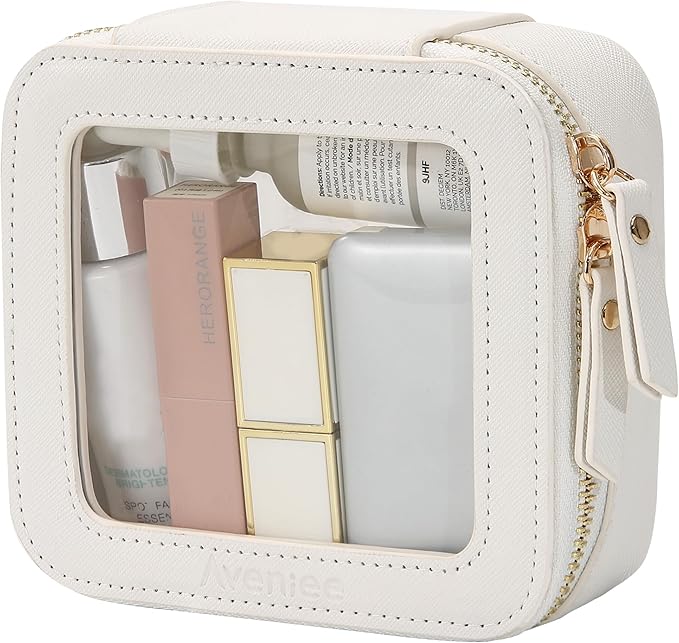 Aveniee Clear Makeup Bag Small, Mini Travel Toiletry Bag Cosmetic Bags Organizer, TSA Approved Clear Makeup Case Pouch with Zipper, Car Essentials for Women Men,White by Aveniee
